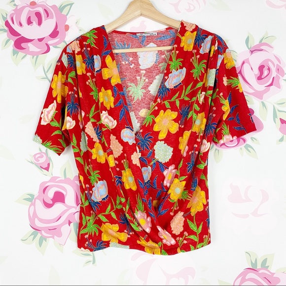 Zara Tops - Zara Tropical Floral Print Wrap Blouse L